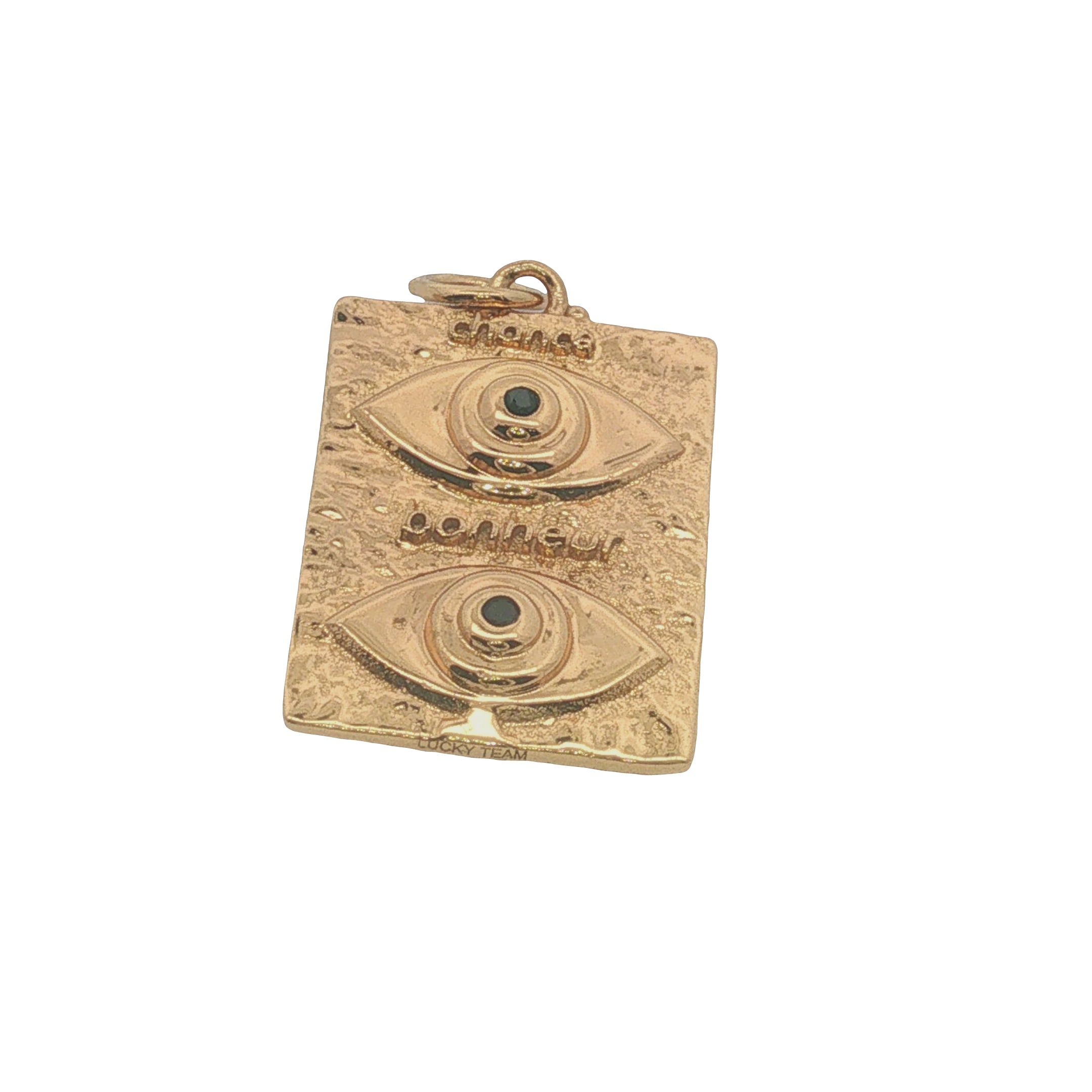 Charms doré plaque rectangulaire double oeil avec zircons noirs