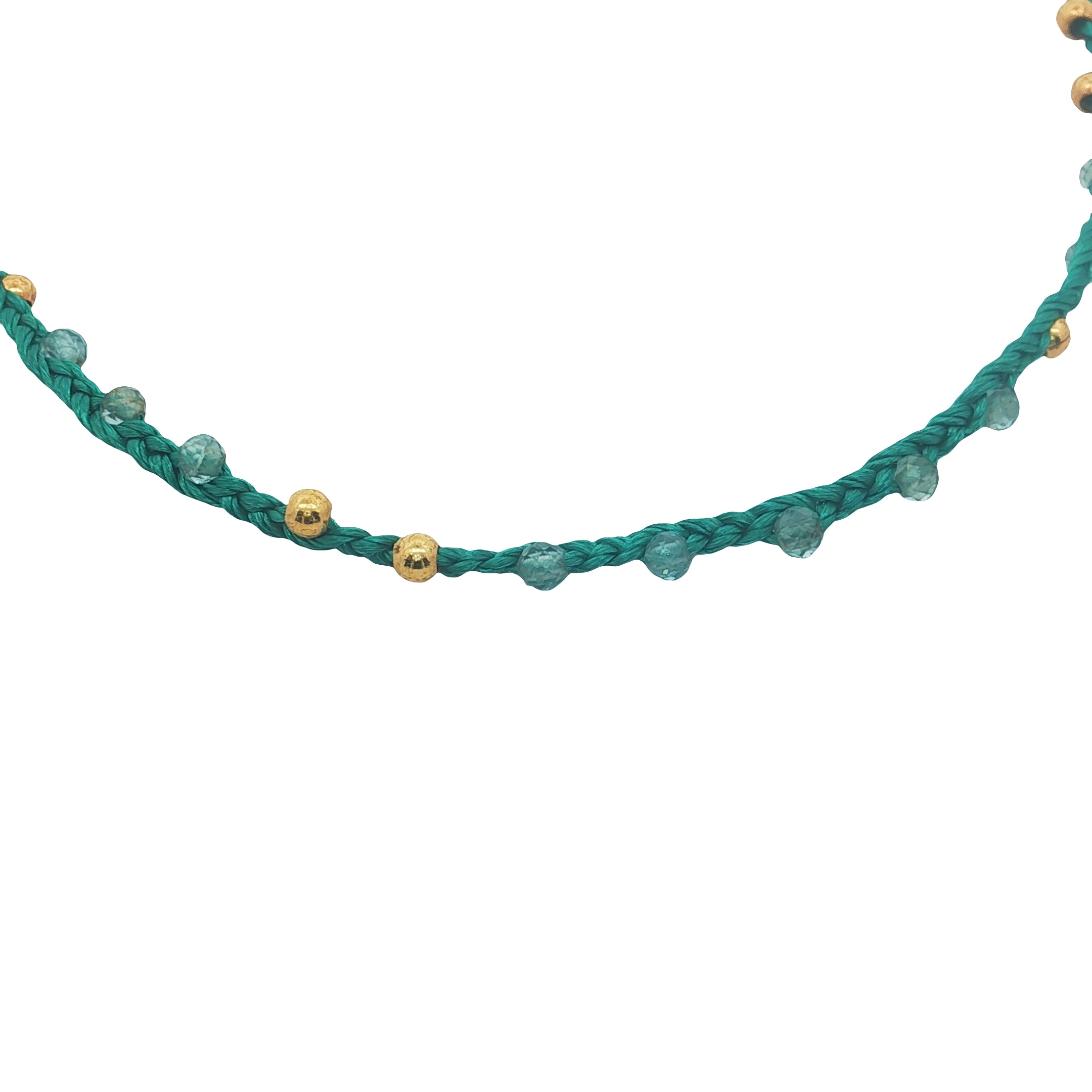 Bracelet doré cordon vert apatite et perles dorées