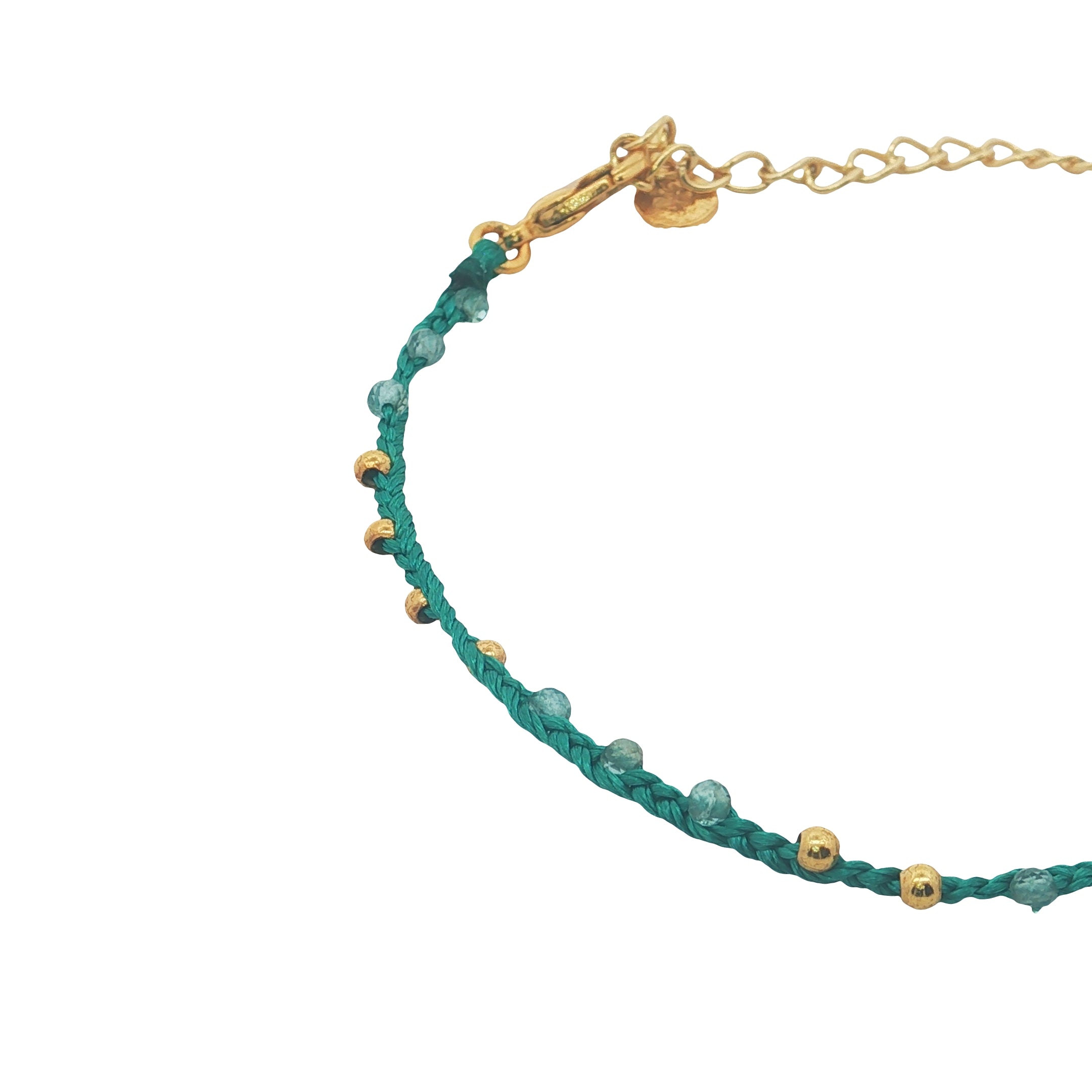 Bracelet doré cordon vert apatite et perles dorées