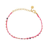 Bracelet doré cordon rose tourmaline et perles dorées