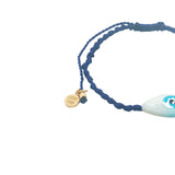 Bracelet doré cordon tressé bleu marine oeil ovale L