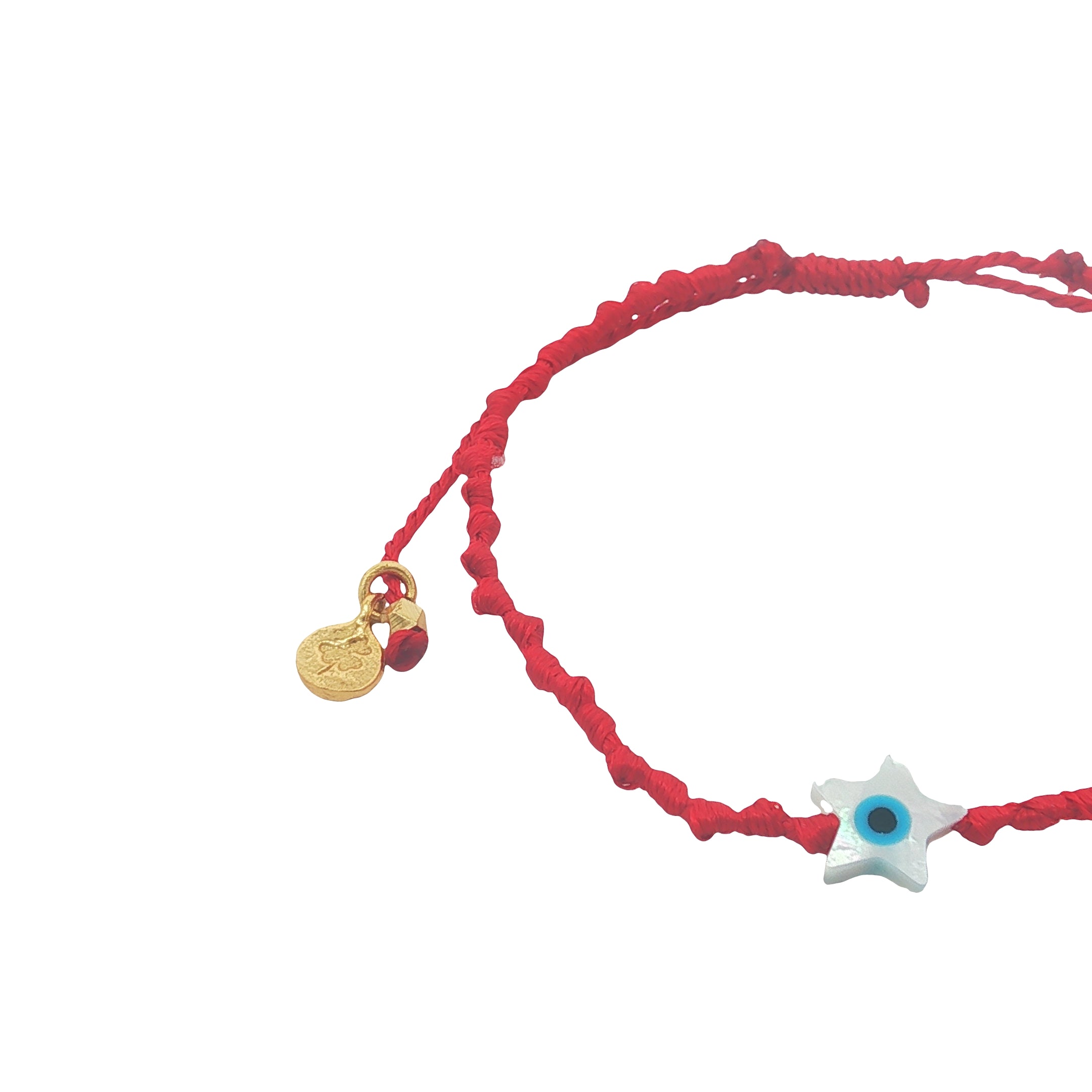 Bracelet doré cordon tressé rouge étoile avec oeil nacre
