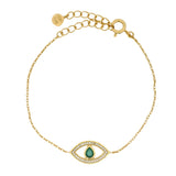 Bracelet doré oeil ajouré en onyx verte et zircons
