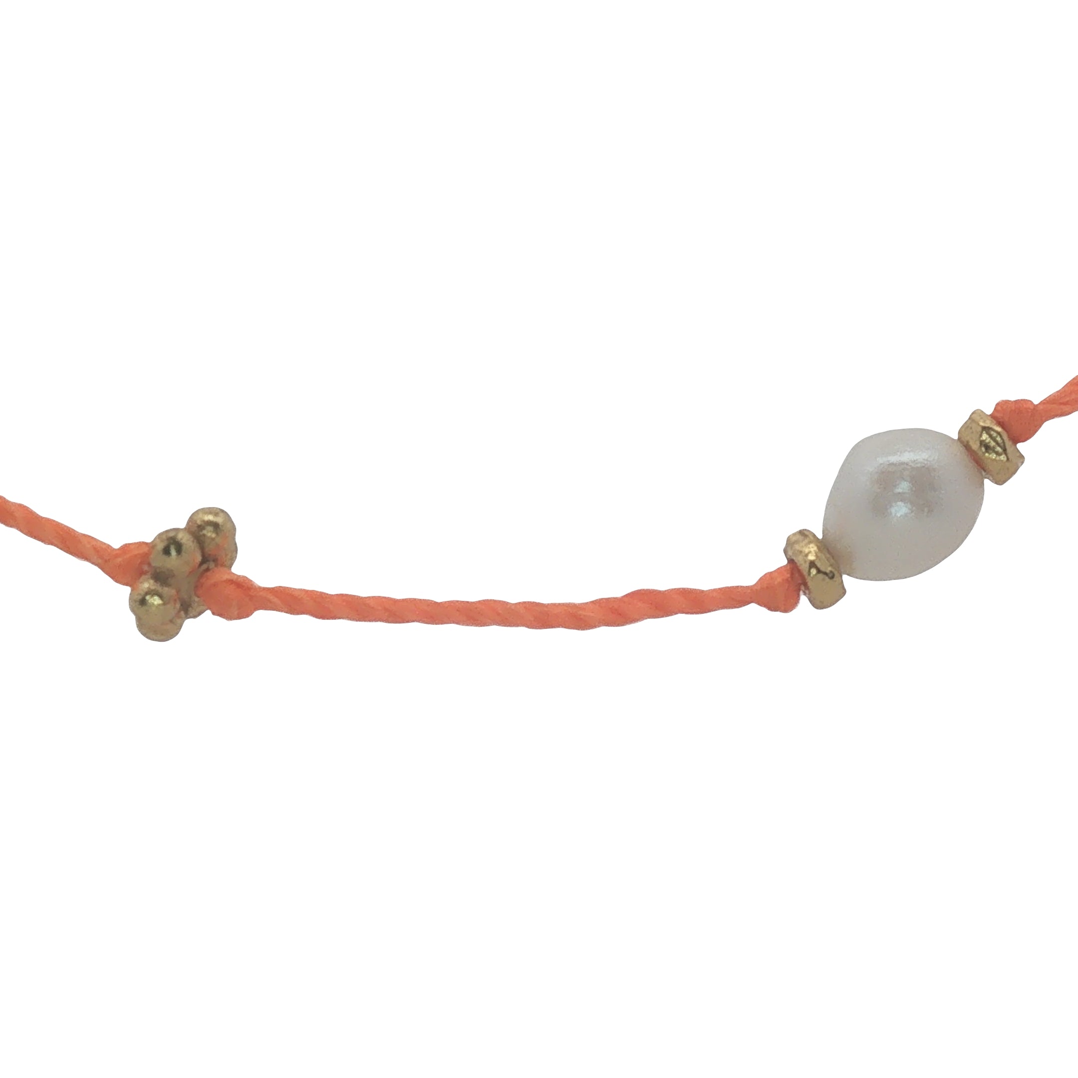 Collier doré fil orange fluo perles de culture et perles dorées 60 cm
