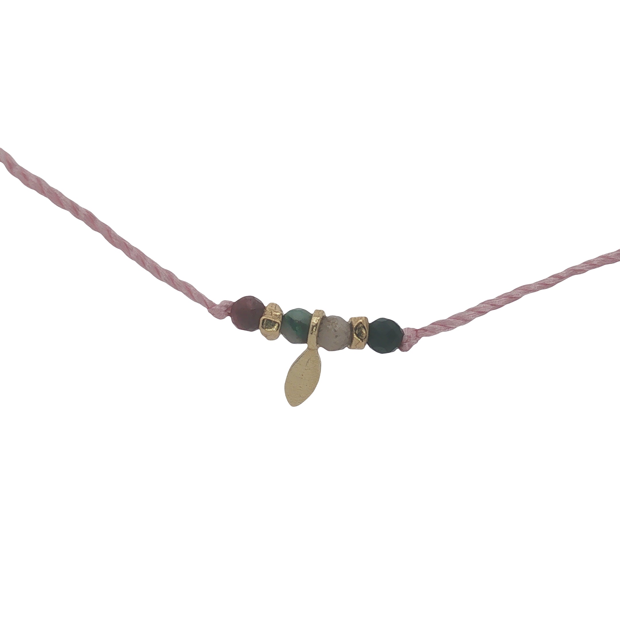 Collier doré fil rose tourmaline, pampilles et perles dorées 60 cm