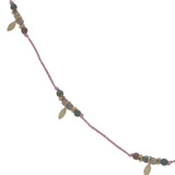 Collier doré fil rose tourmaline, pampilles et perles dorées 60 cm