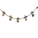 Collier doré chaine rosary rubis zoisite 5 pampilles dorées 50 cm