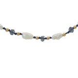 Collier doré en perles de culture, perles dorées et iolite 60 cm