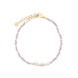 Bracelet doré en tourmaline rose, perles de culture et perles dorées