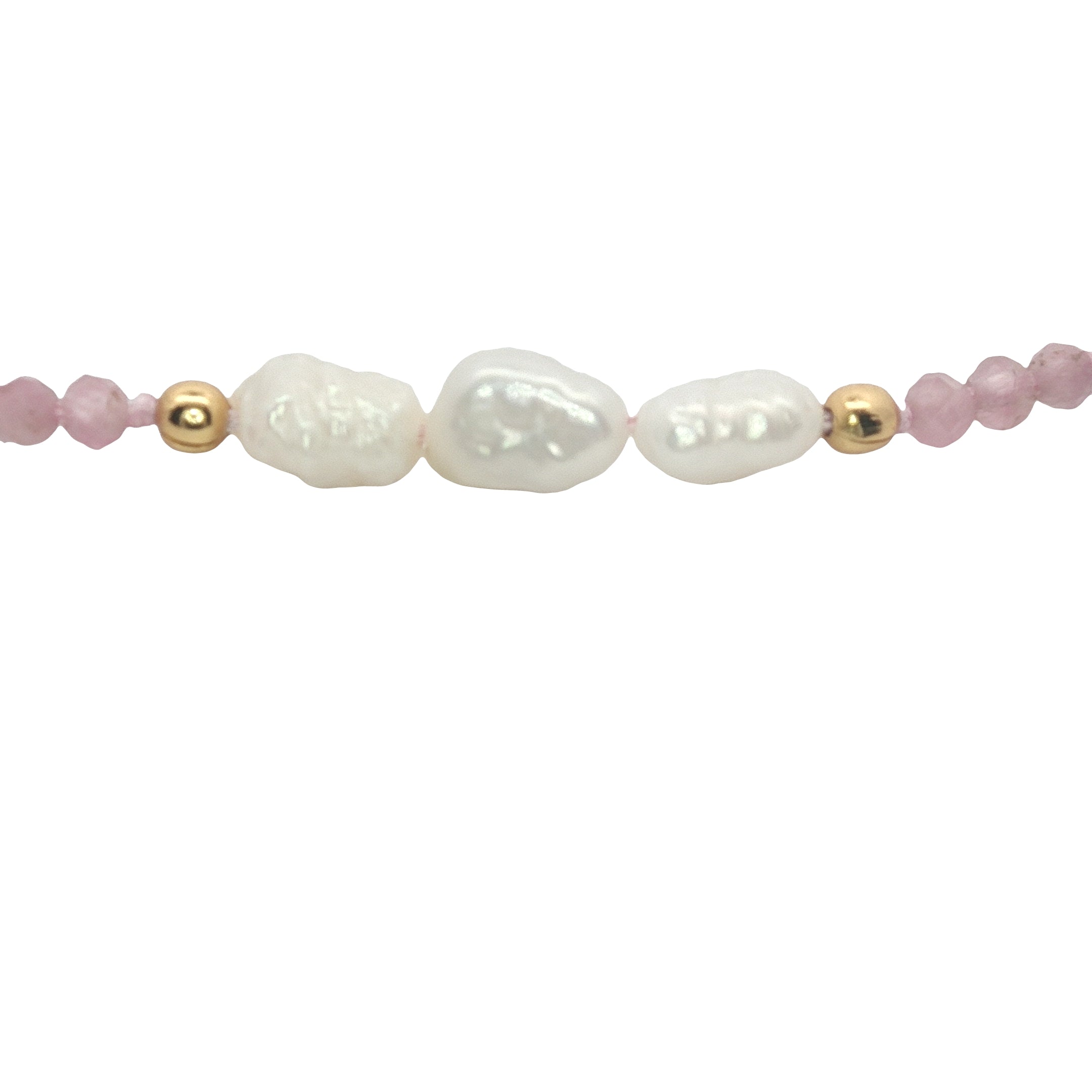 Bracelet doré en tourmaline rose, perles de culture et perles dorées