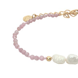 Bracelet doré en tourmaline rose, perles de culture et perles dorées