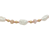 Bracelet doré perles de culture irrégulières, perles dorées et quartz rose