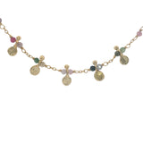 Collier doré chaine rosary en tourmaline 5 pampilles dorées 50 cm