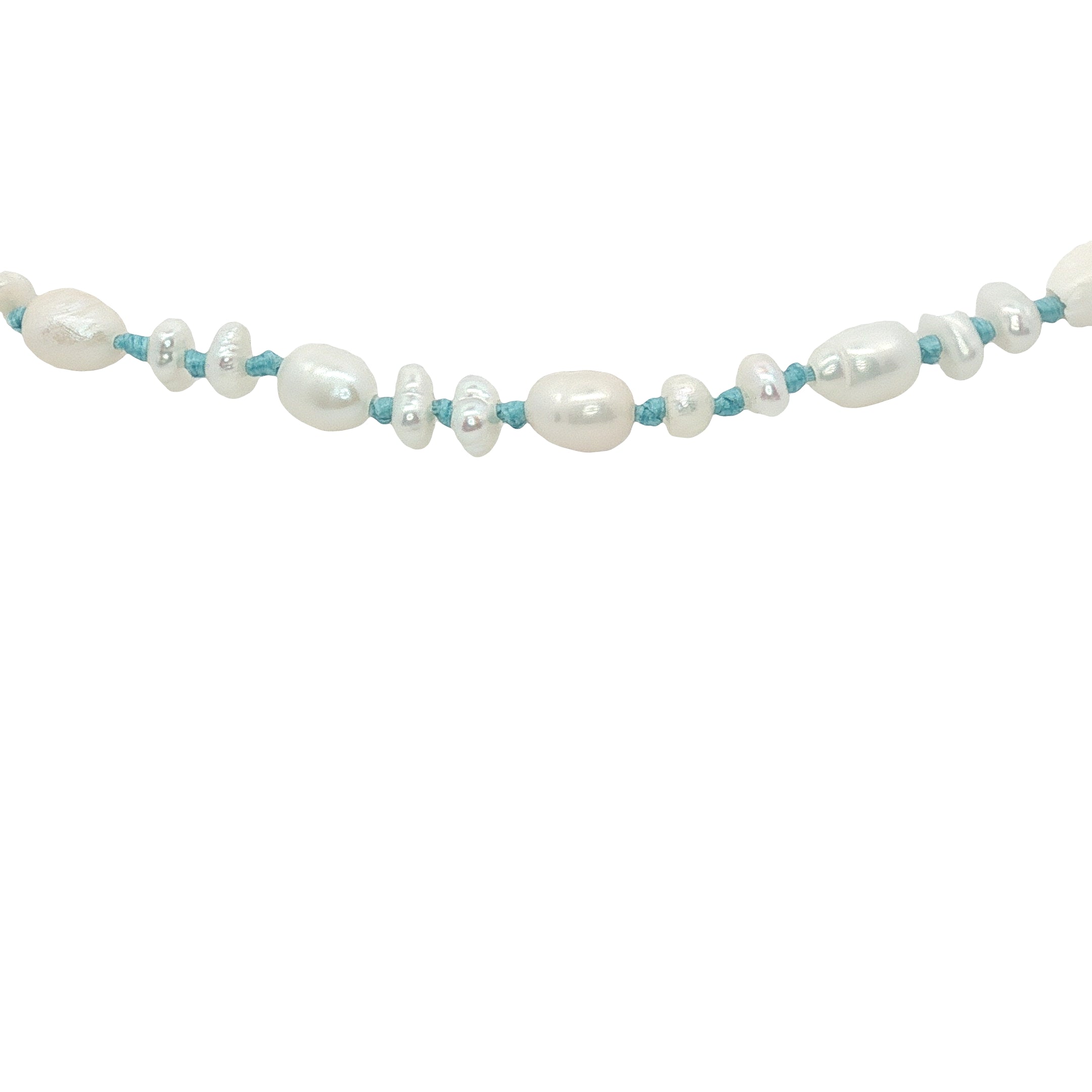 Bracelet doré petites perles de culture avec noeuds turquoise