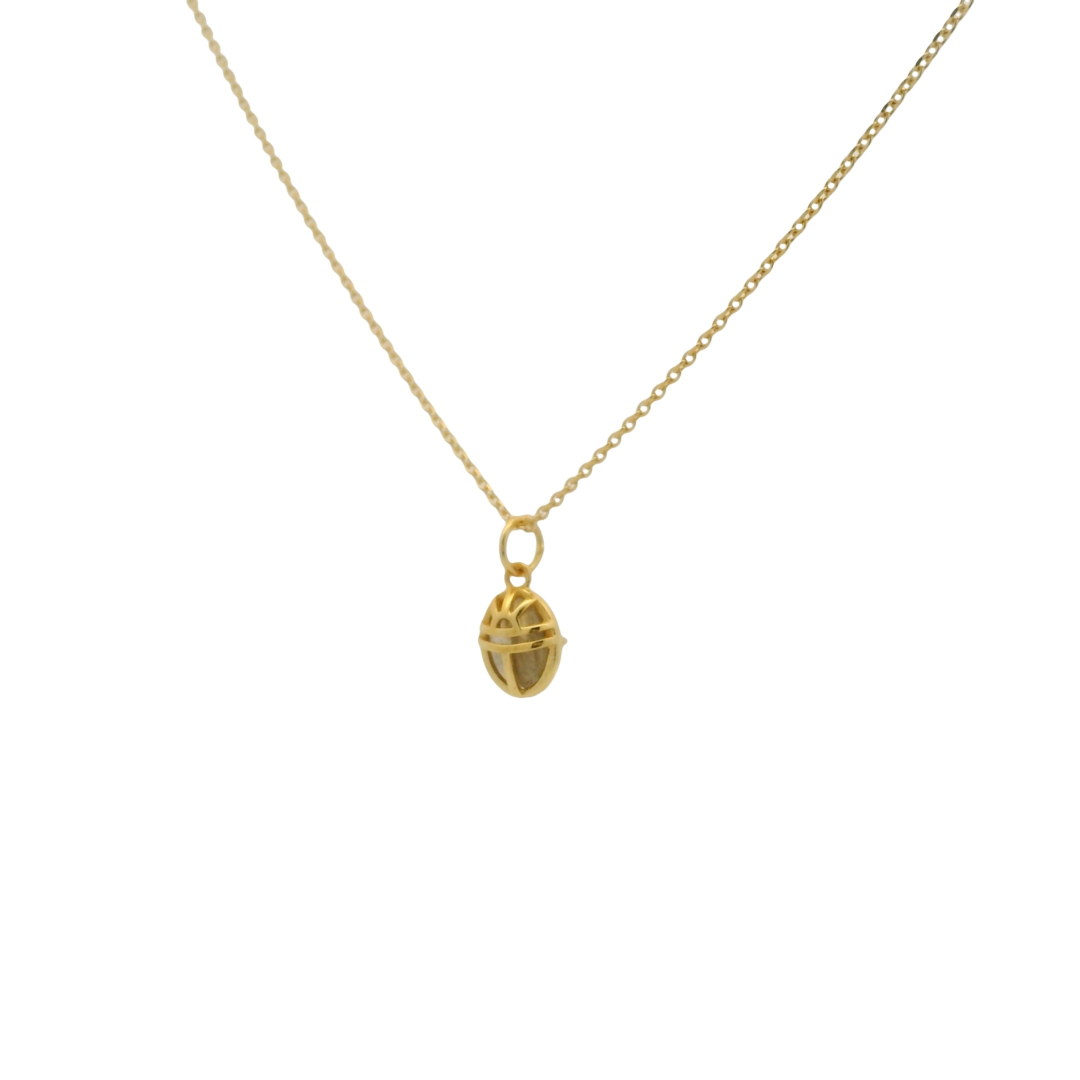 Collier doré petit scarabée en labradorite 42 cm