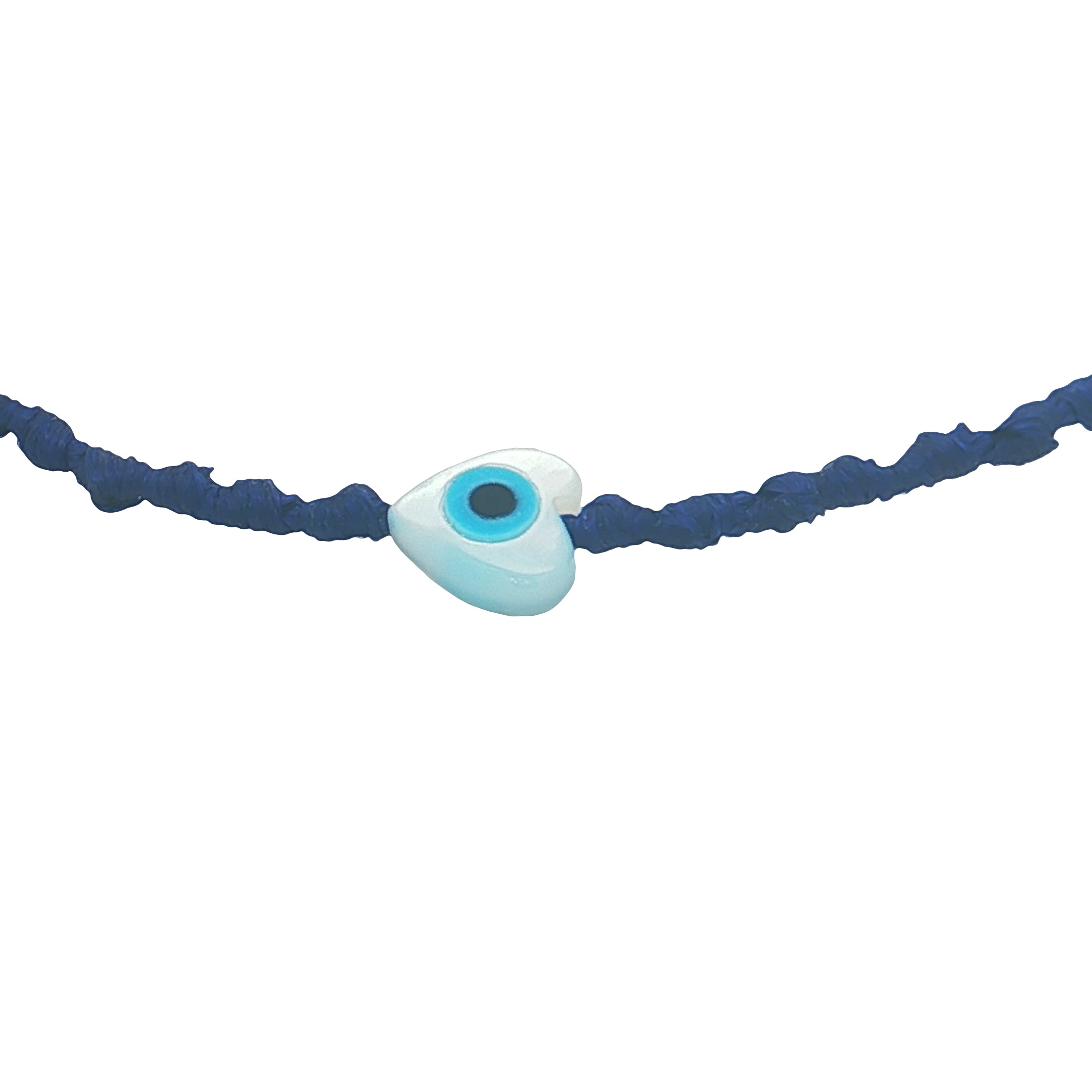 Bracelet doré cordon tressé bleu marine coeur avec oeil nacre