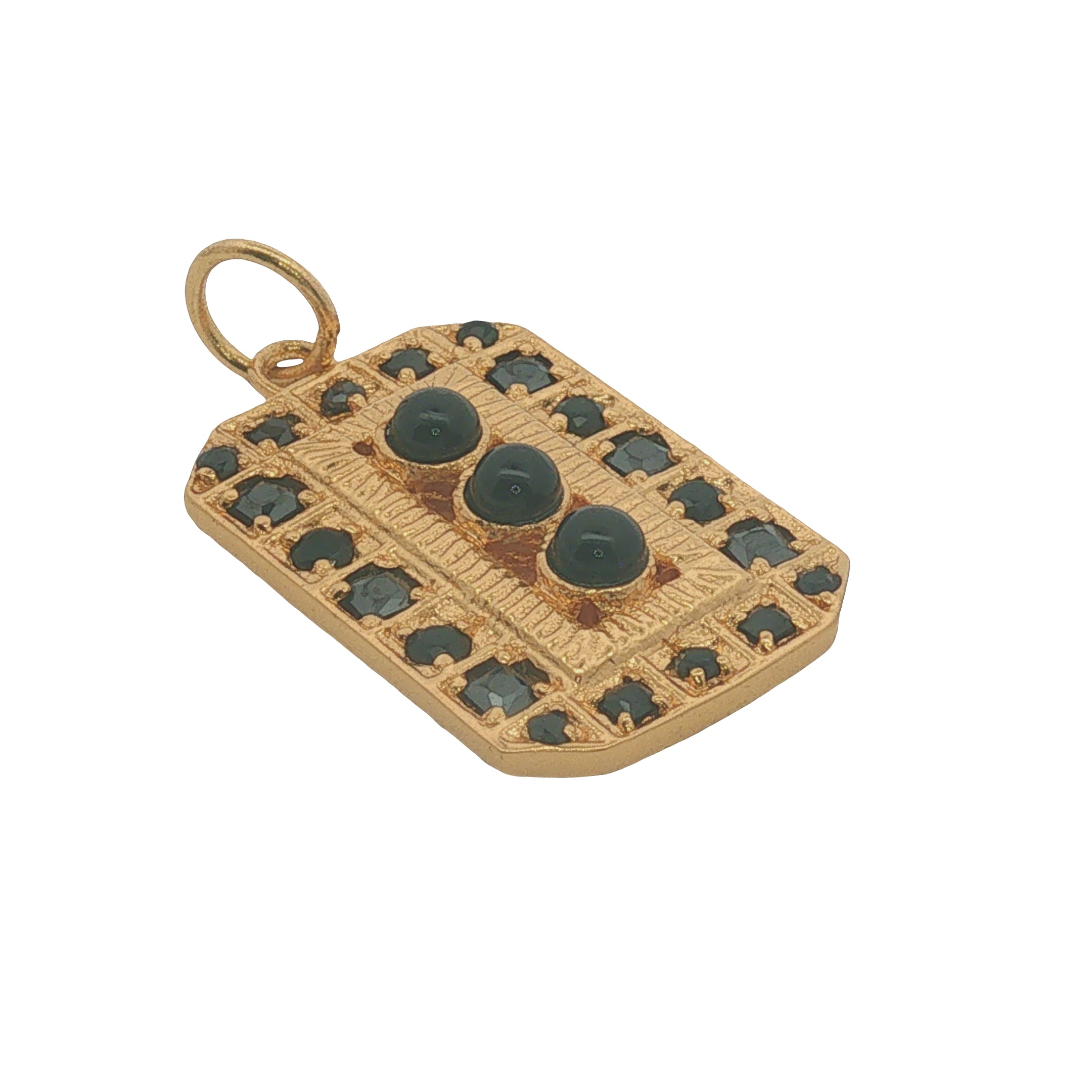 Charms doré plaque rectangulaire trilogie onyx noire et zircons noirs