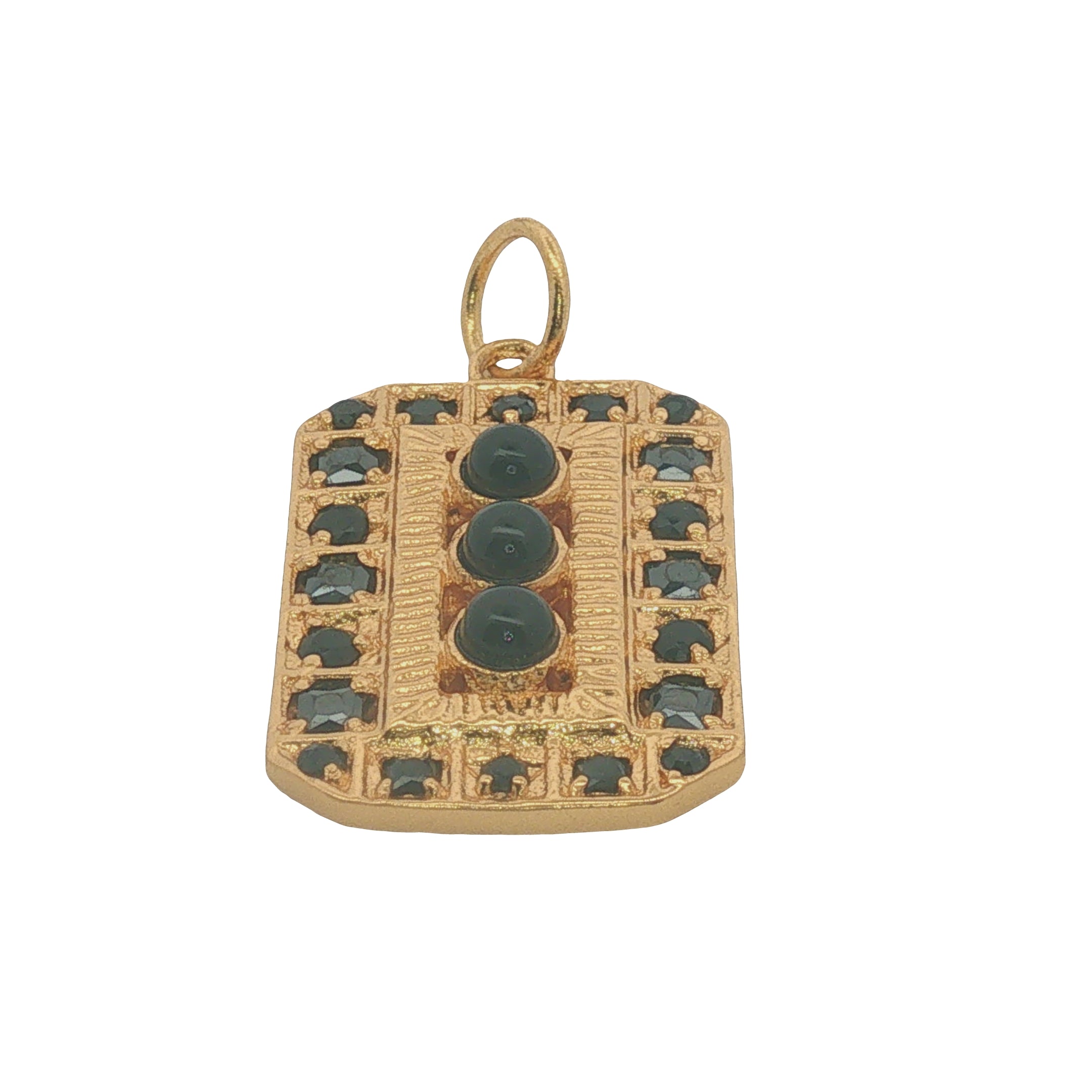 Charms doré plaque rectangulaire trilogie onyx noire et zircons noirs