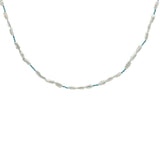 Collier doré alternance de perles de culture et noeuds turquoise 50 cm
