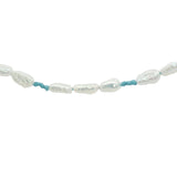 Collier doré alternance de perles de culture et noeuds turquoise 50 cm