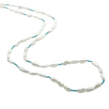 Collier doré alternance de perles de culture et noeuds turquoise 50 cm