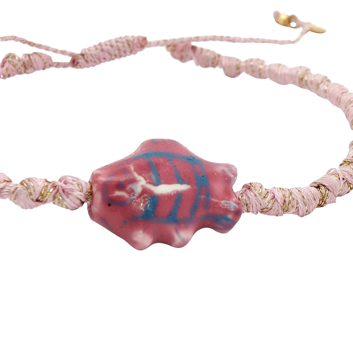 Bracelet cordon tressé rose poisson rose