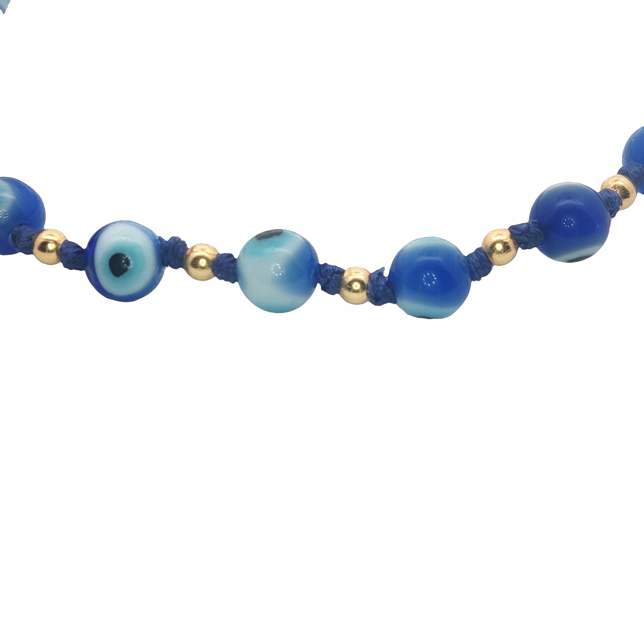 Bracelet doré perles bleues oeil et dorées
