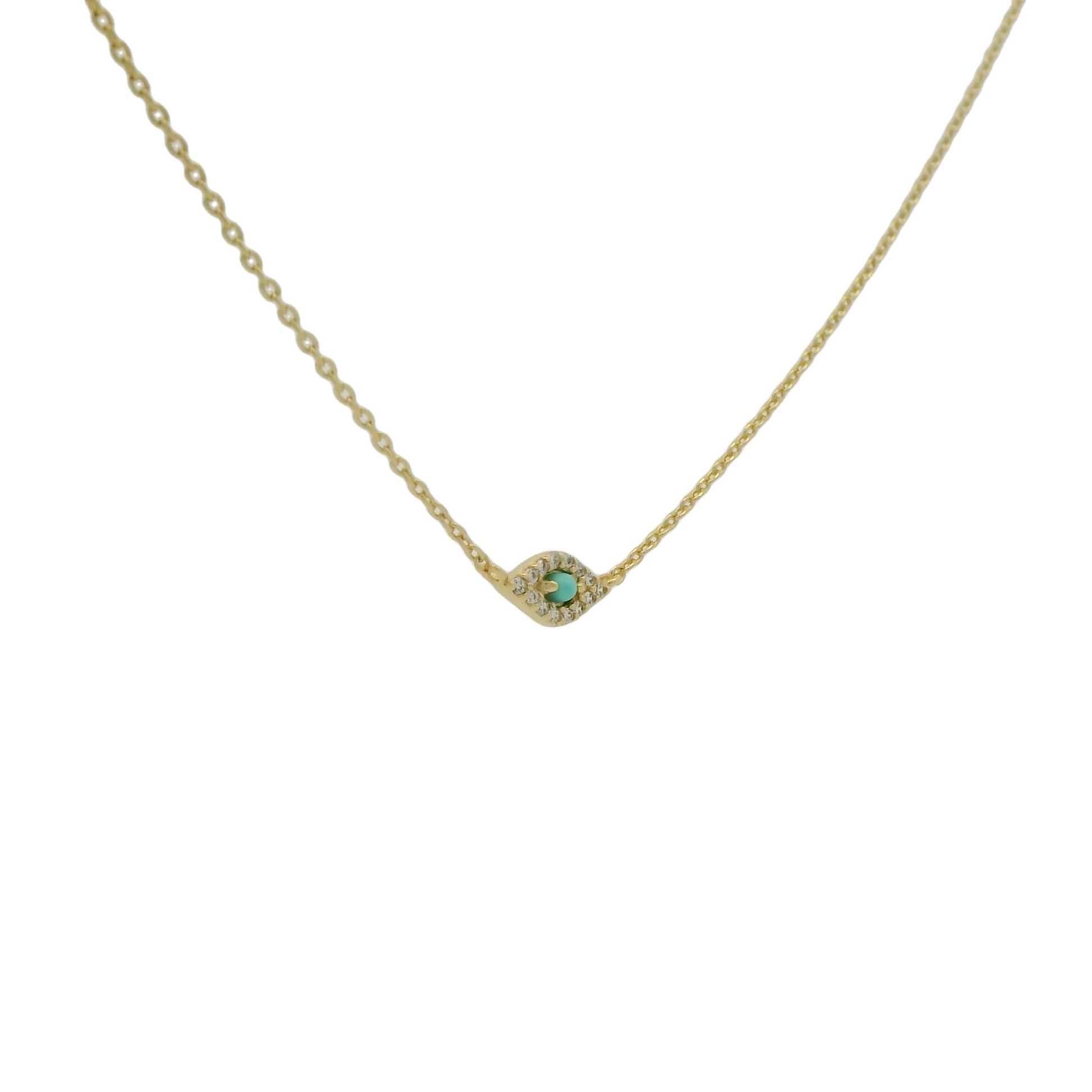 Collier doré petite oeil turquoise zircons 43 cm