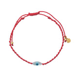 Bracelet doré cordon tressé rouge oeil ovale nacre S