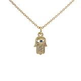Collier doré main de Fatma avec oeil et zircons 42 cm