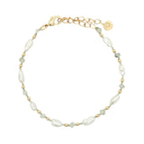 Bracelet doré perles de culture irrégulières, perles dorées et prehnite
