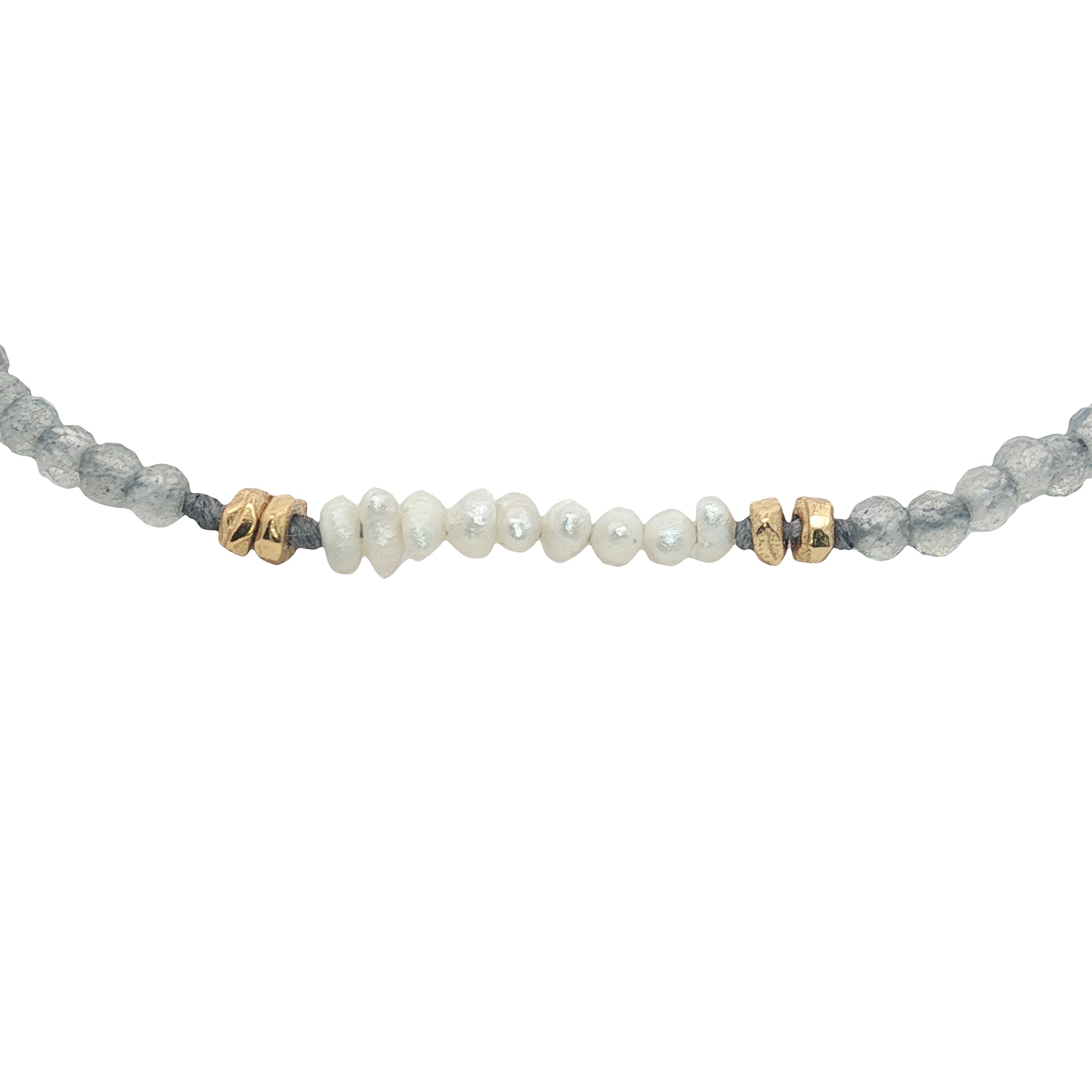 Bracelet doré en labradorite, petites perles de culture et perles dorées