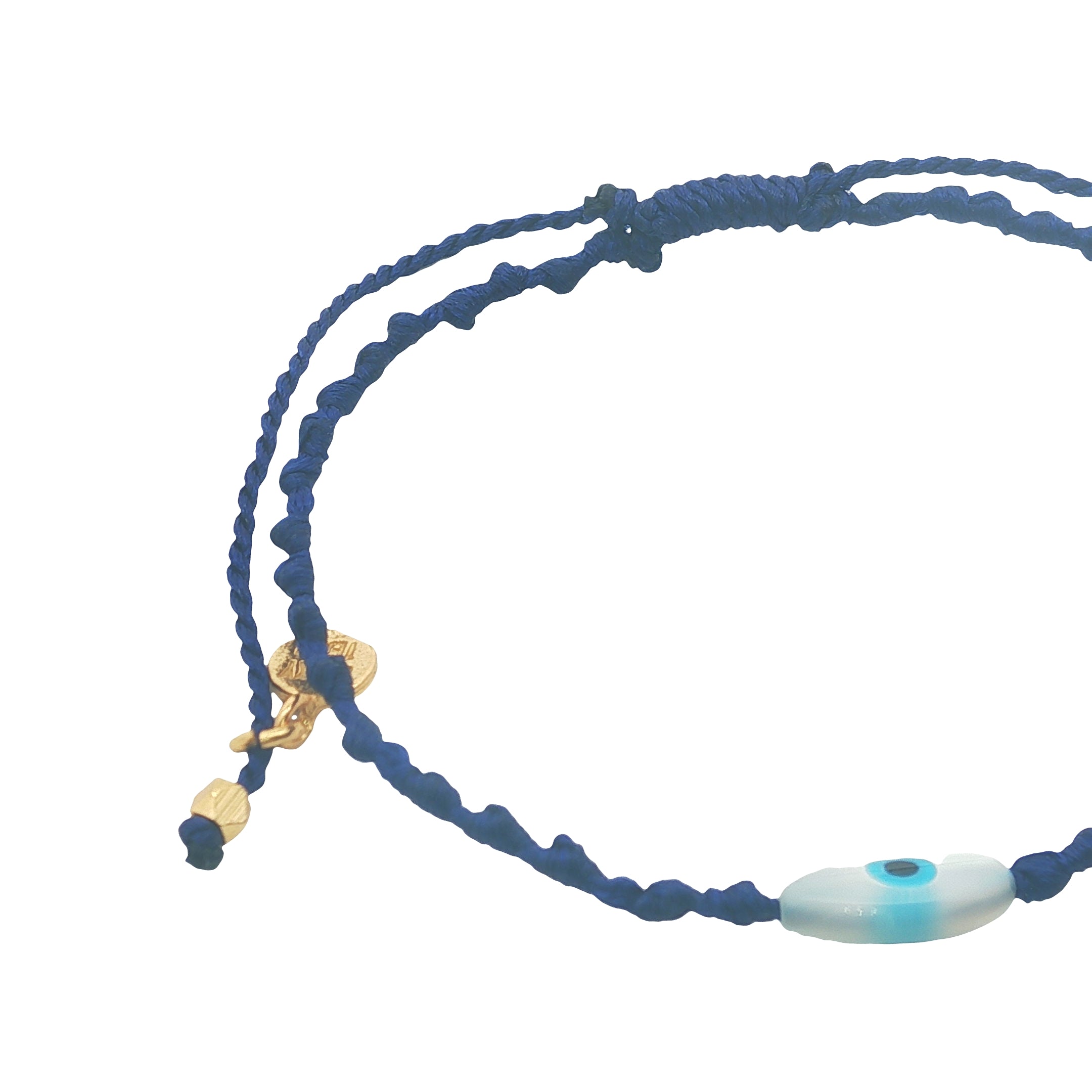 Bracelet doré cordon tressé bleu marine oeil ovale nacre S