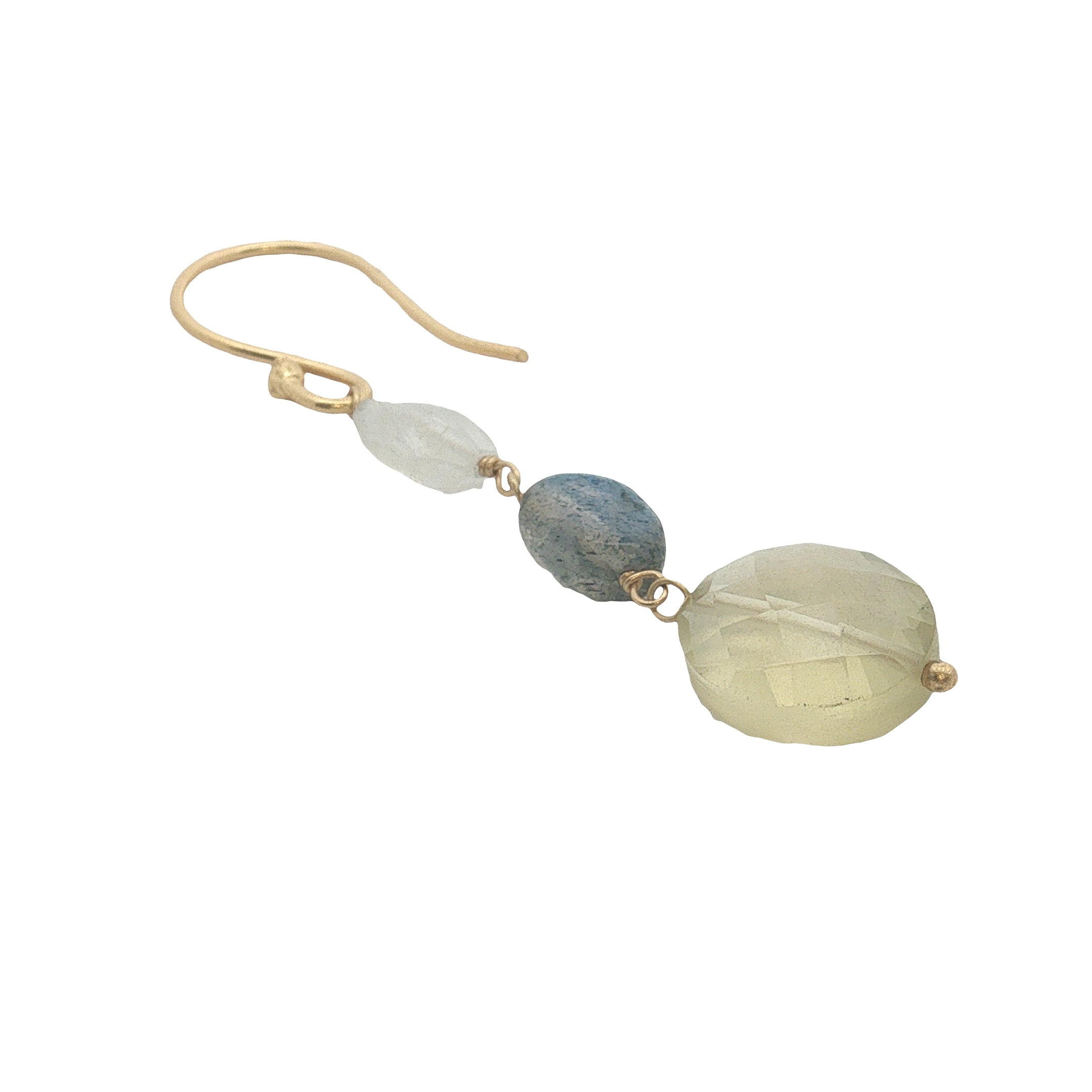 Boucles d'oreilles pendantes dorées pierre de lune, labradorite et quartz citron