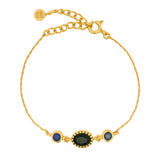 Bracelet doré onyx noire ovale et lapis lazuli serti clos