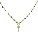 Collier doré chaine rosary rubis zoisite clé zircons 38 cm