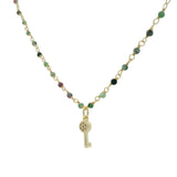 Collier doré chaine rosary rubis zoisite clé zircons 38 cm