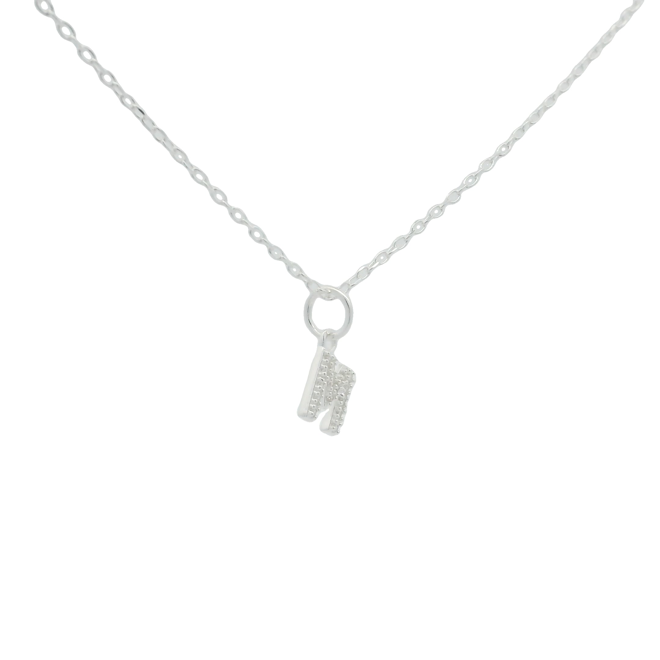 Collier argent petite lettre M zircons blancs 42 cm