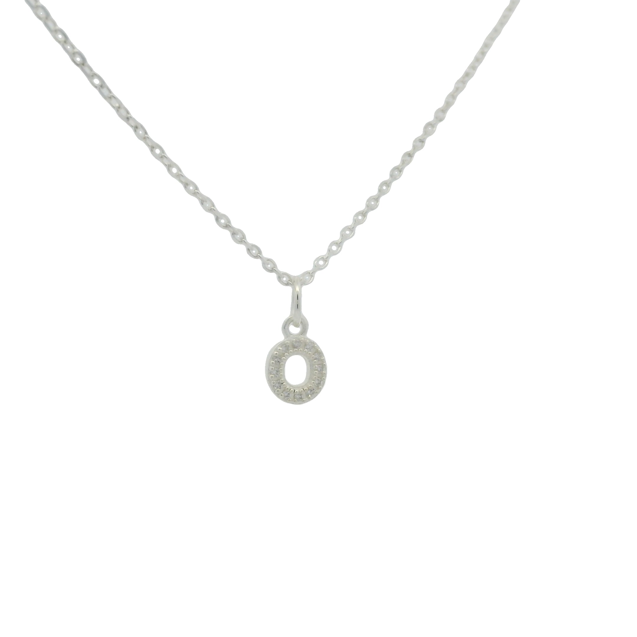 Collier argent petite lettre O et zircons blancs 42 cm