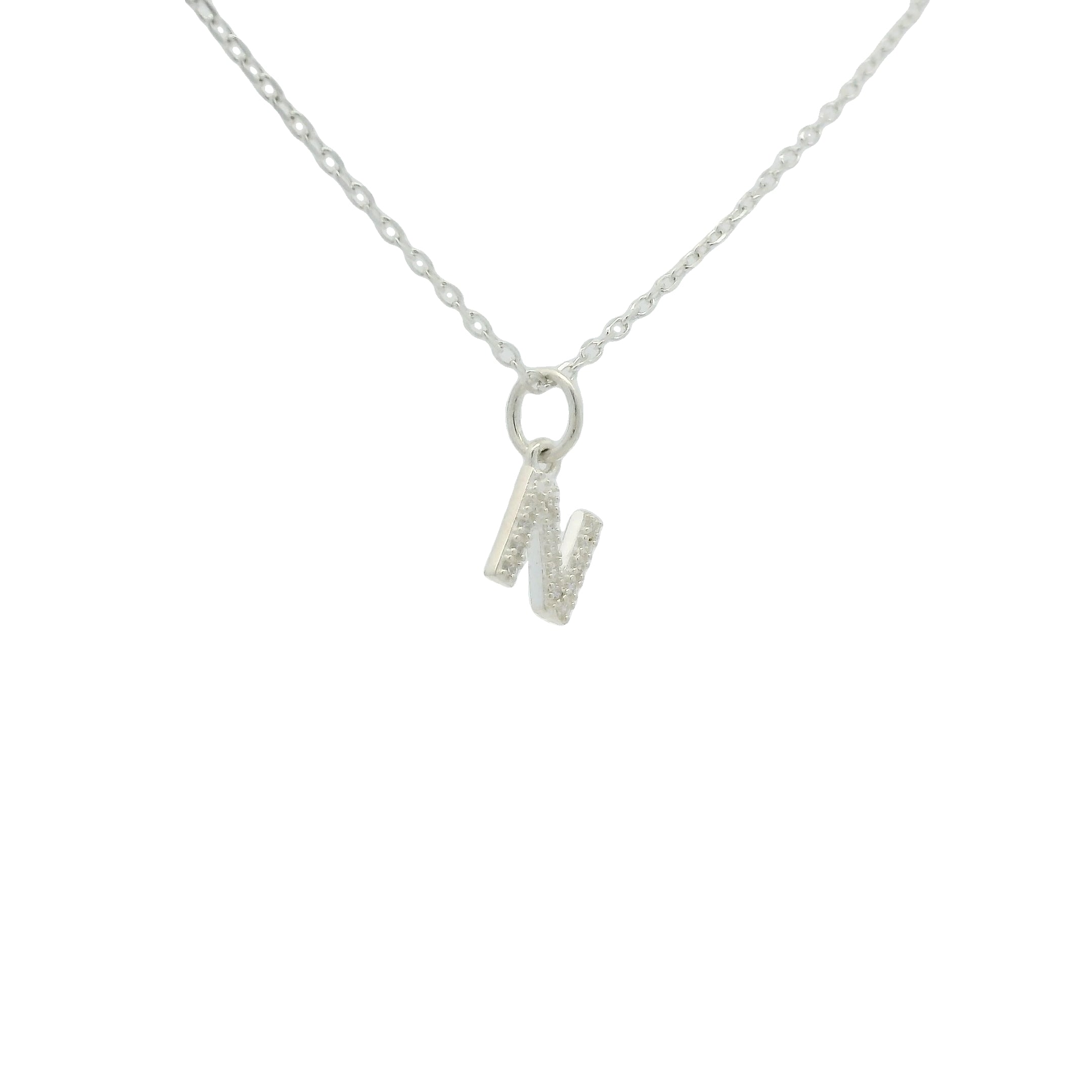 Collier argent 925 petite lettre N zircons blancs 42 cm