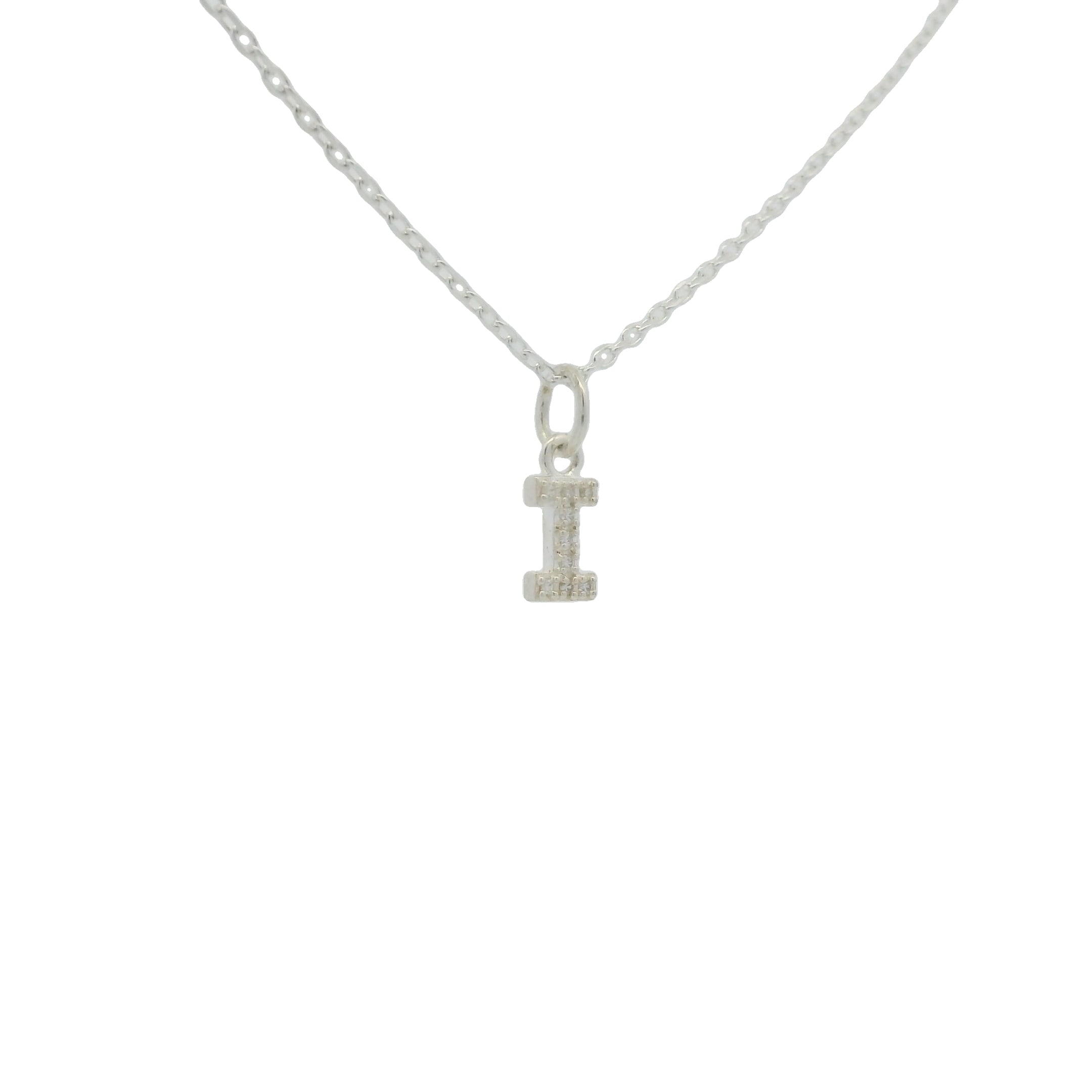 Collier en argent 925 petite lettre I avec zircons blancs 42 cm