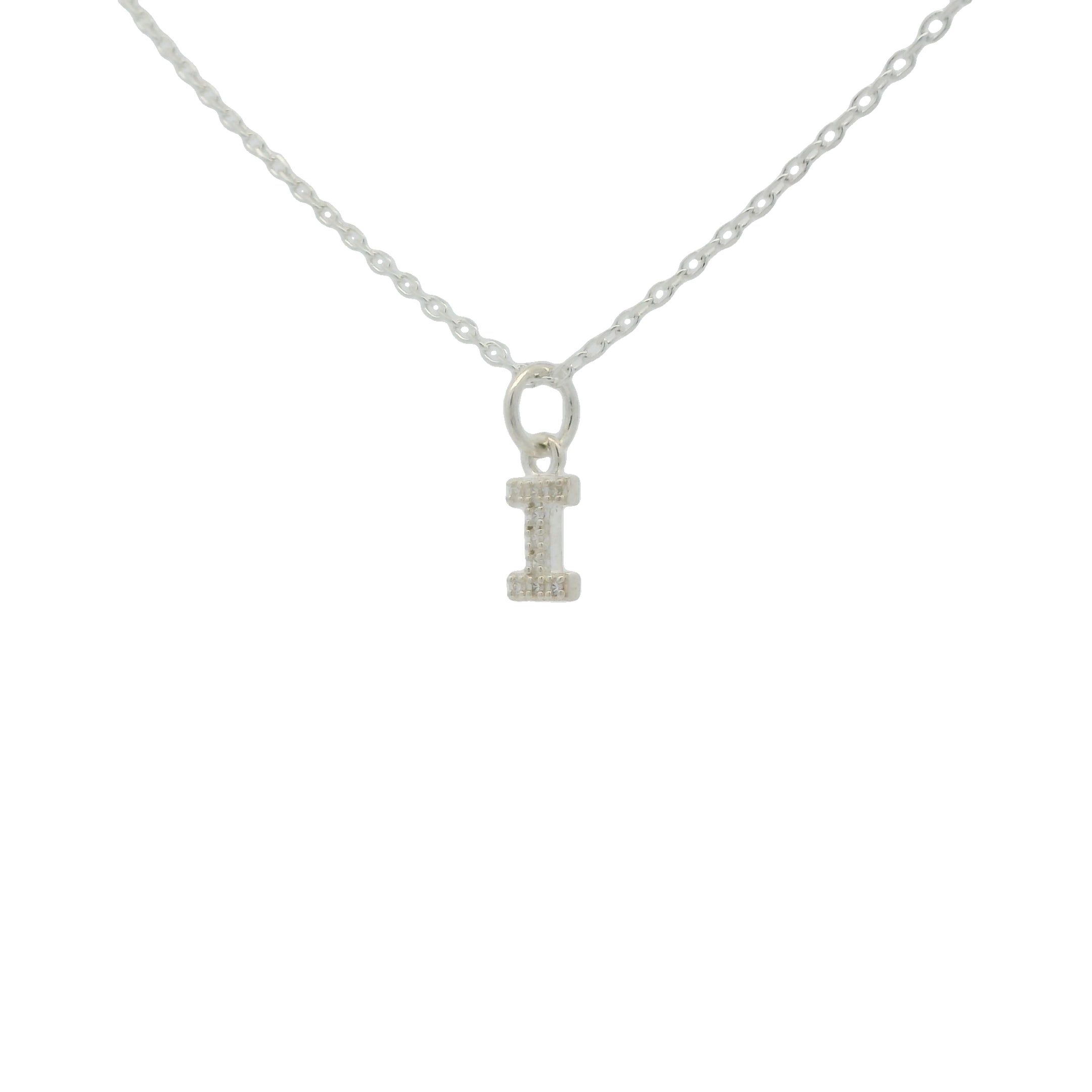 Collier en argent 925 petite lettre I avec zircons blancs 42 cm