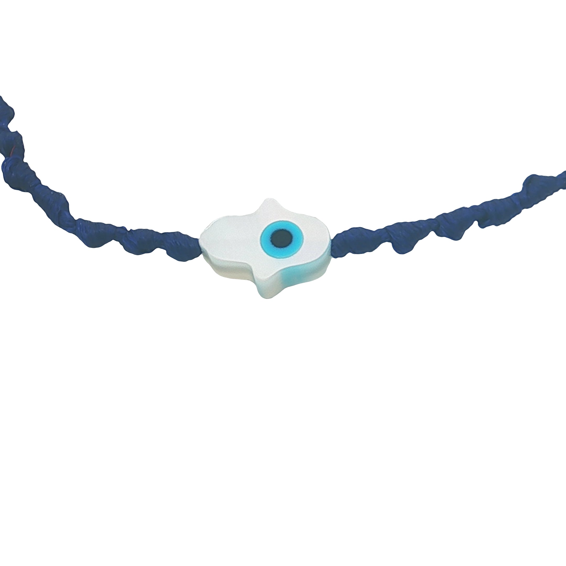 Bracelet doré cordon tressé bleu marine main de Fatma avec oeil nacre