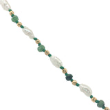Collier doré fleur taillée dans de l'onyx verte perles de culture et dorées 60 cm