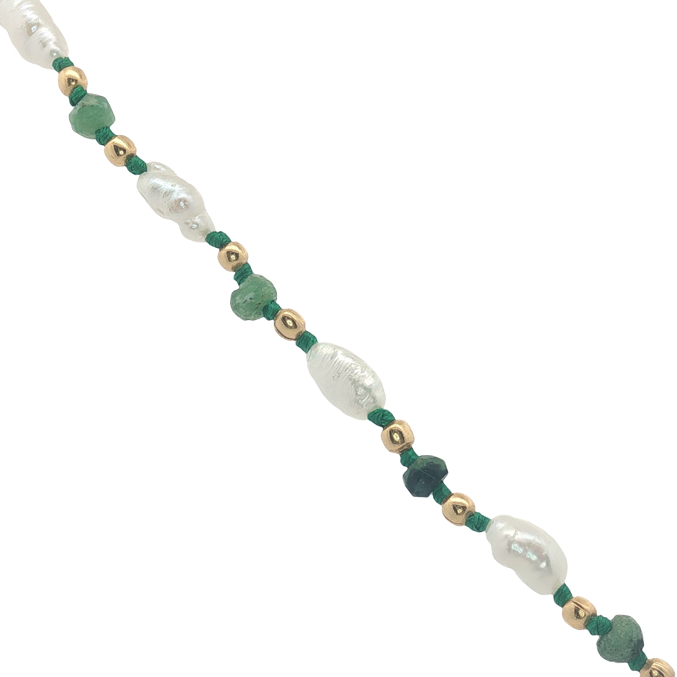 Collier doré fleur taillée dans de l'onyx verte perles de culture et dorées 60 cm