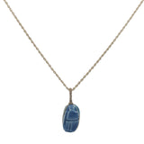 Collier doré scarabée en céramique teintée en bleu 75 cm