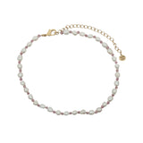 Chaine de cheville dorée en perles de culture et tourmaline rose