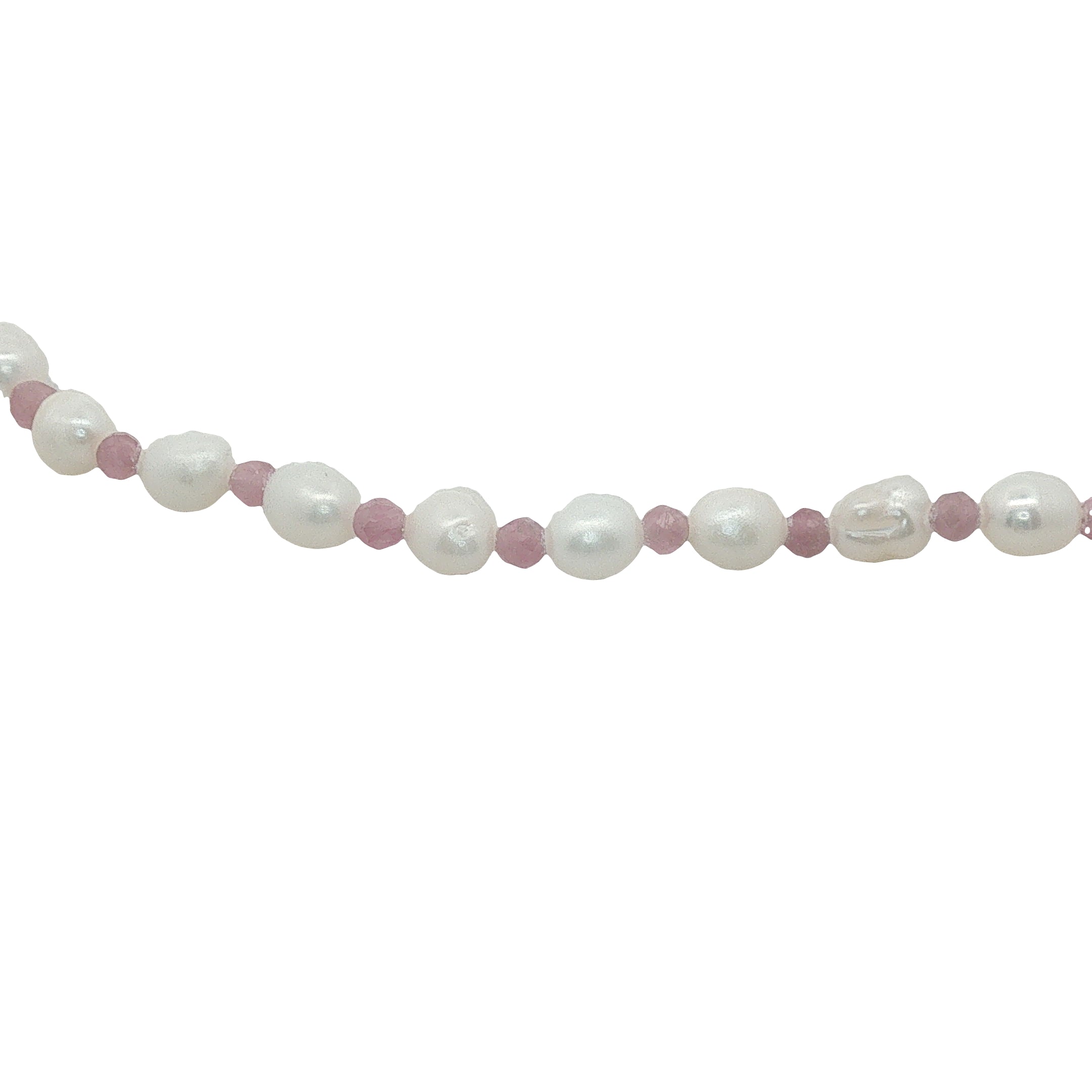 Chaine de cheville dorée en perles de culture et tourmaline rose