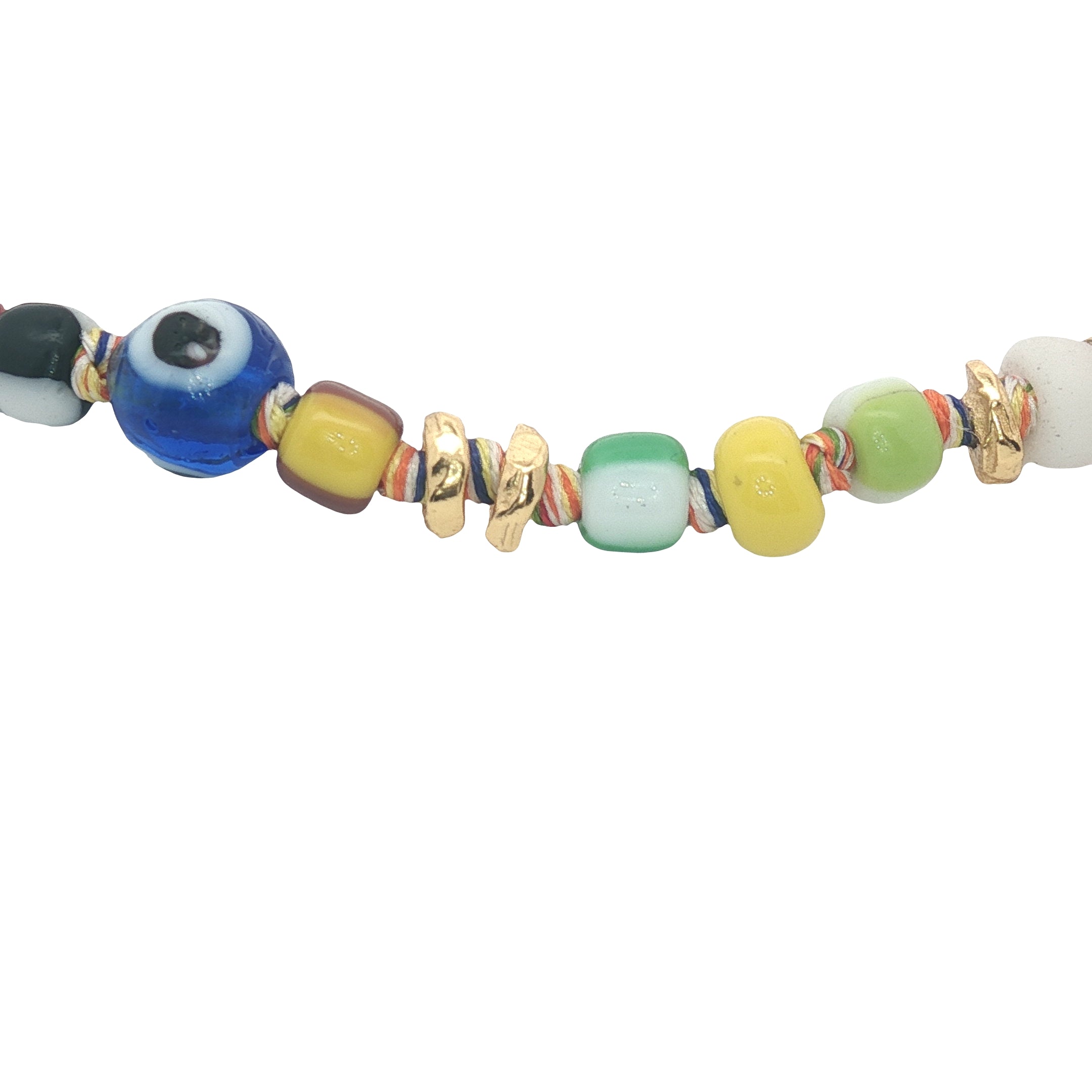 Bracelet doré perles colorées et perles dorées avec oeil