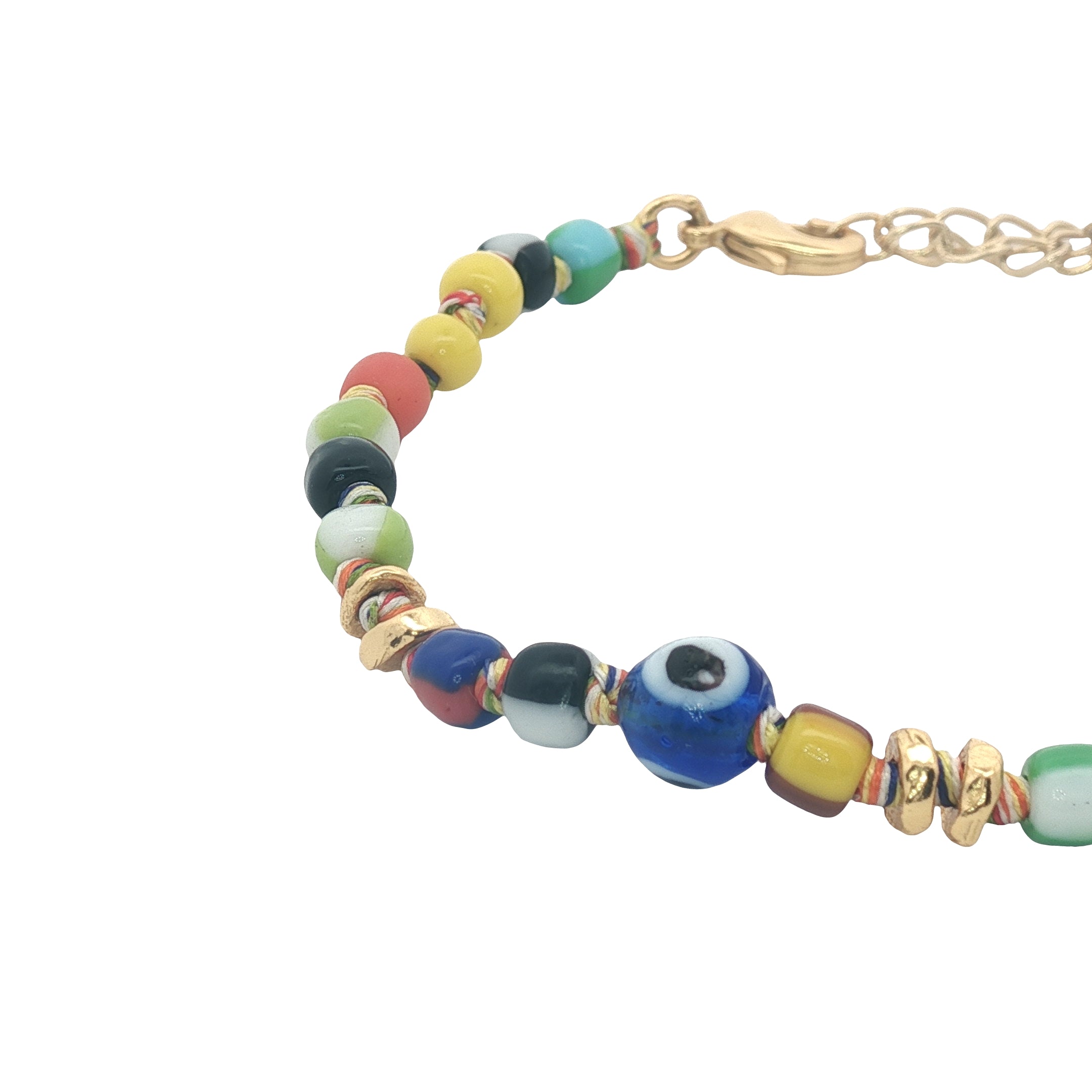 Bracelet doré perles colorées et perles dorées avec oeil